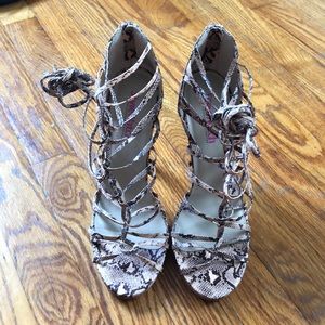 FAUX SNAKE SKIN LACE UP HEELS